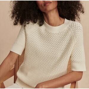VARLEY Lucy Knit Top Sweater Ivory Cream Open Knit Short Sleeve XS